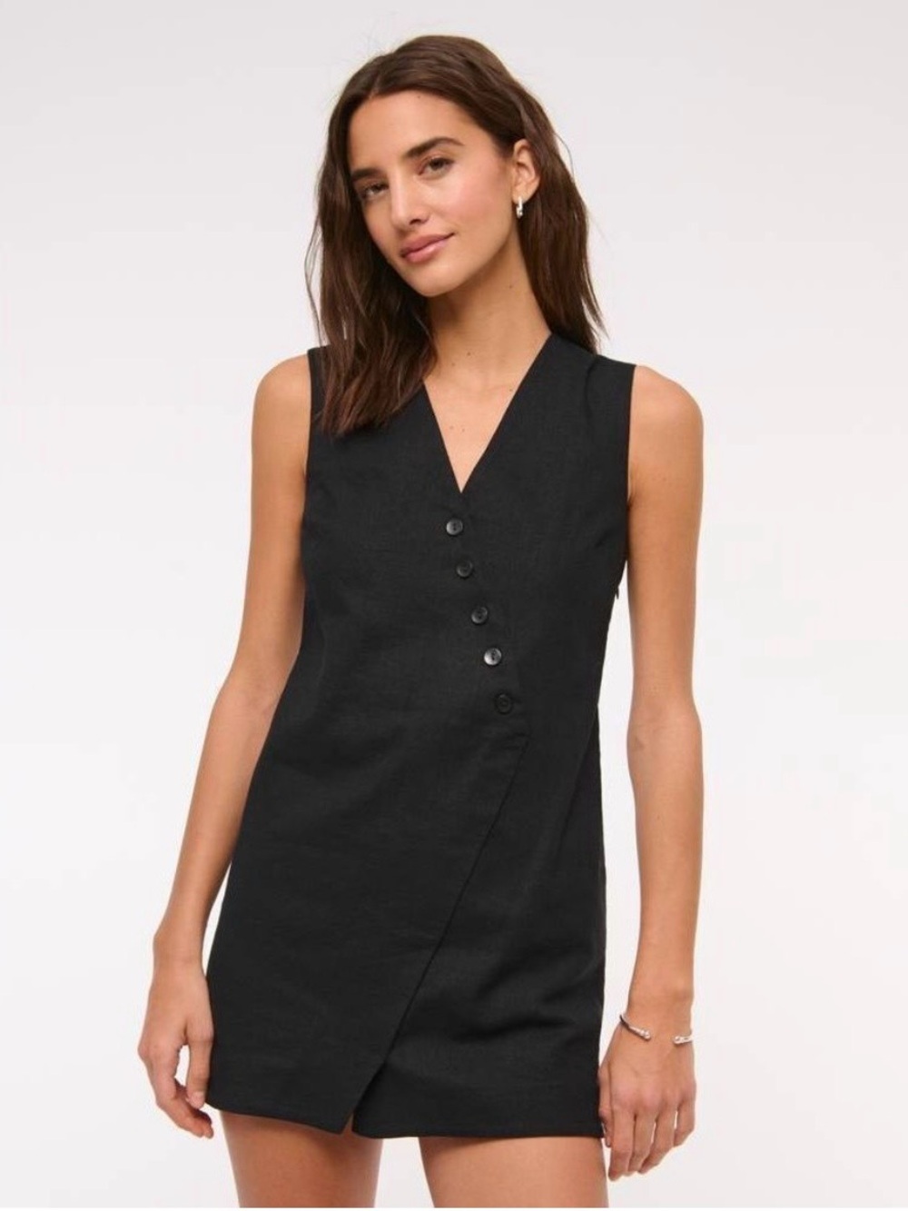Abercrombie & Fitch Linen V-Neck Mini Dress - Black - MP - NWOT